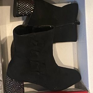 Wild pair- memory foam- black bling block bootie- size 7